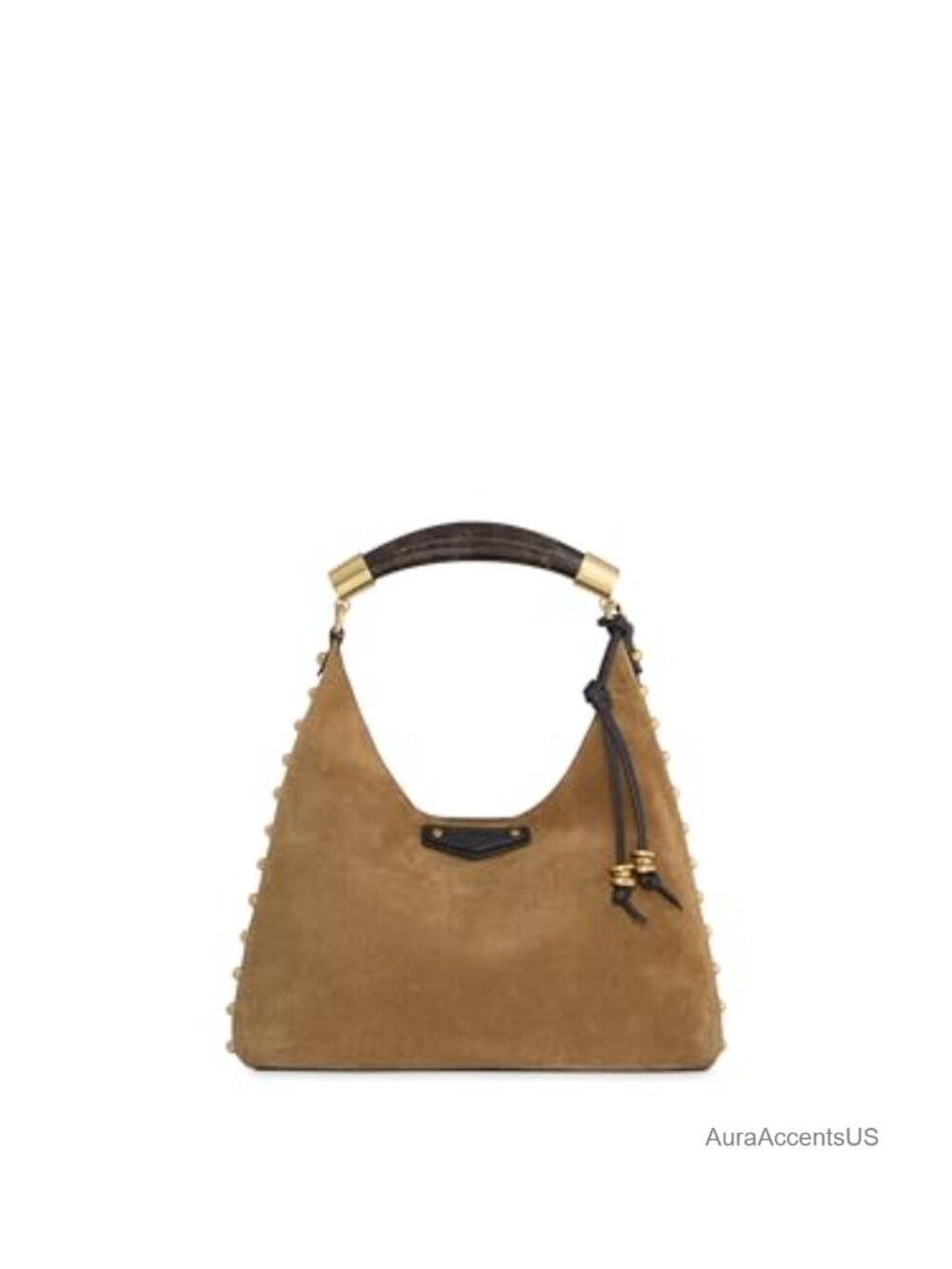 Suede Satchel Purse with Stud Trim, Top Handle Shoulder Bag with Detachable